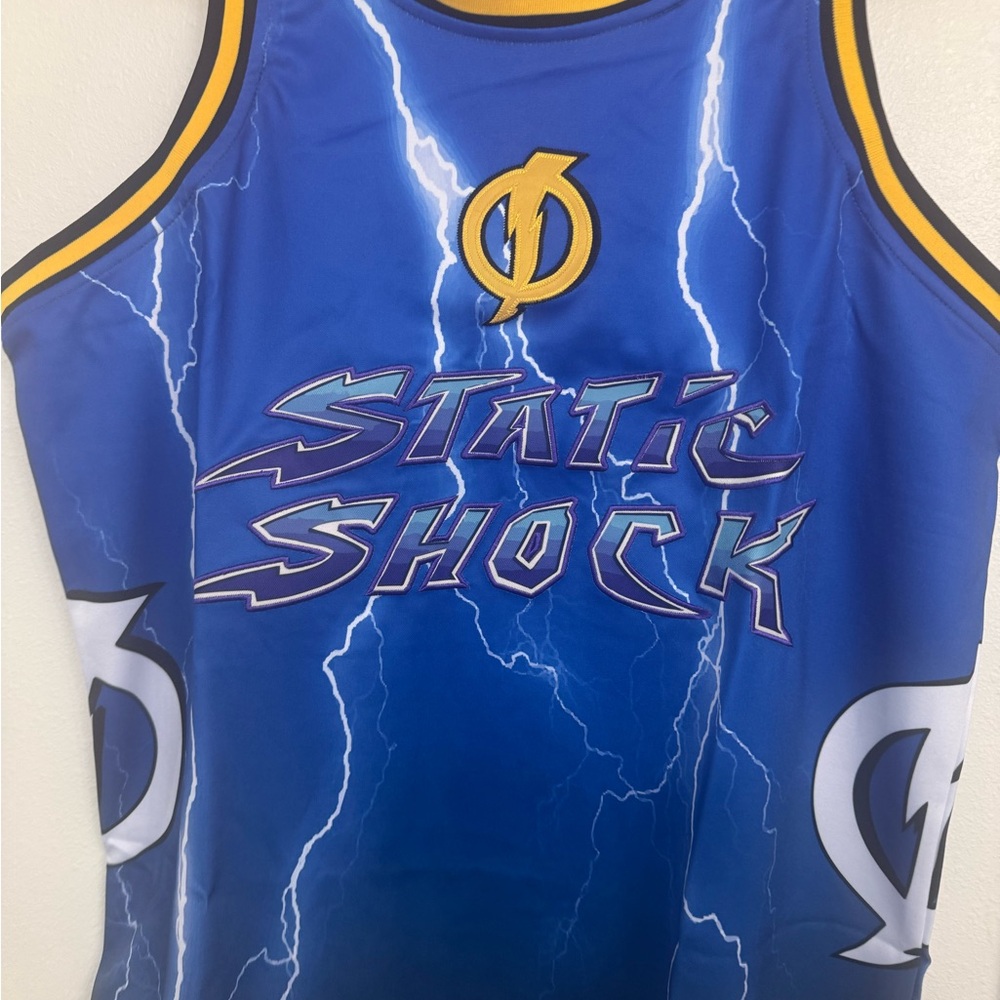 STATIC SHOCK Blue Lightening Headgear Classics Basketball Jersey ~π XL - Picture 9 of 9